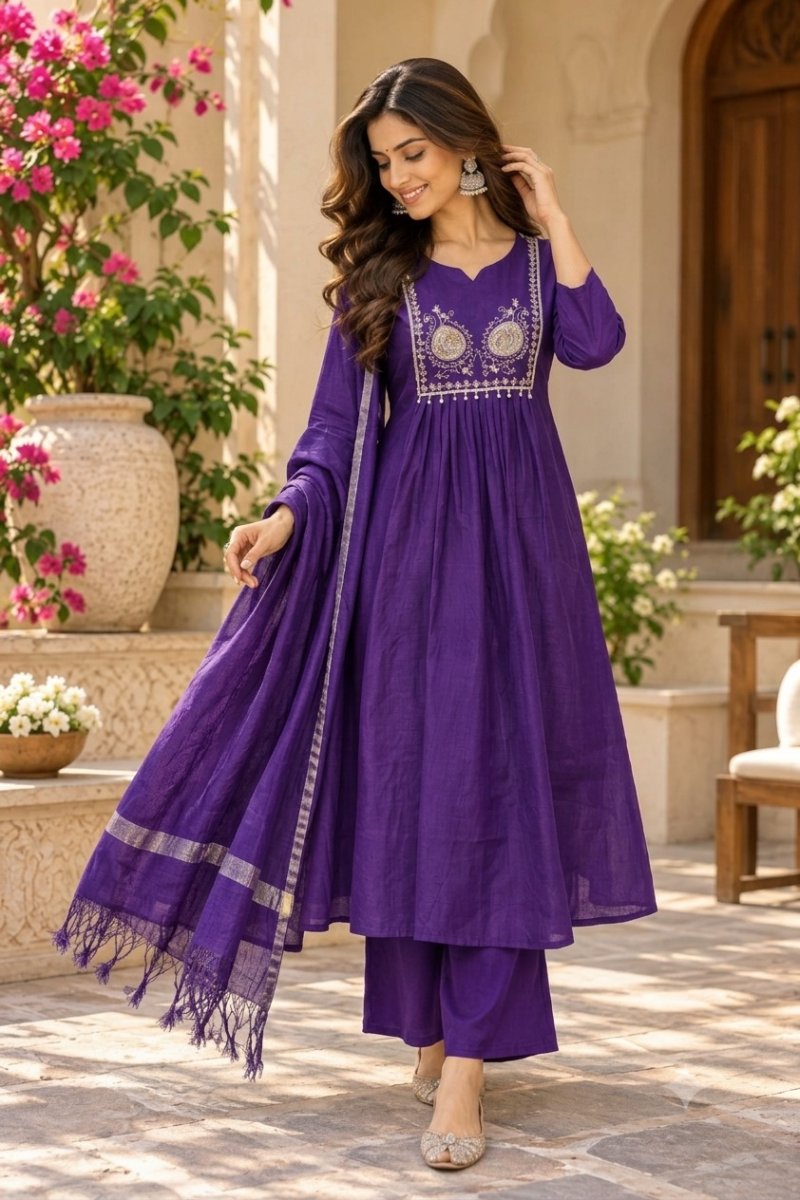 Ff Mul Chanderi With Inner With Heavy Work Kurti With Bottom Dupatta